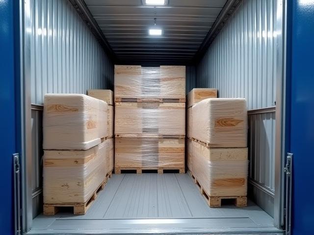 Professionally wrapped and stacked pallets in a modern freight trailer