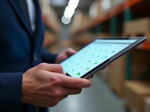 Logistics professional confirming a successful on-time delivery on a digital tablet