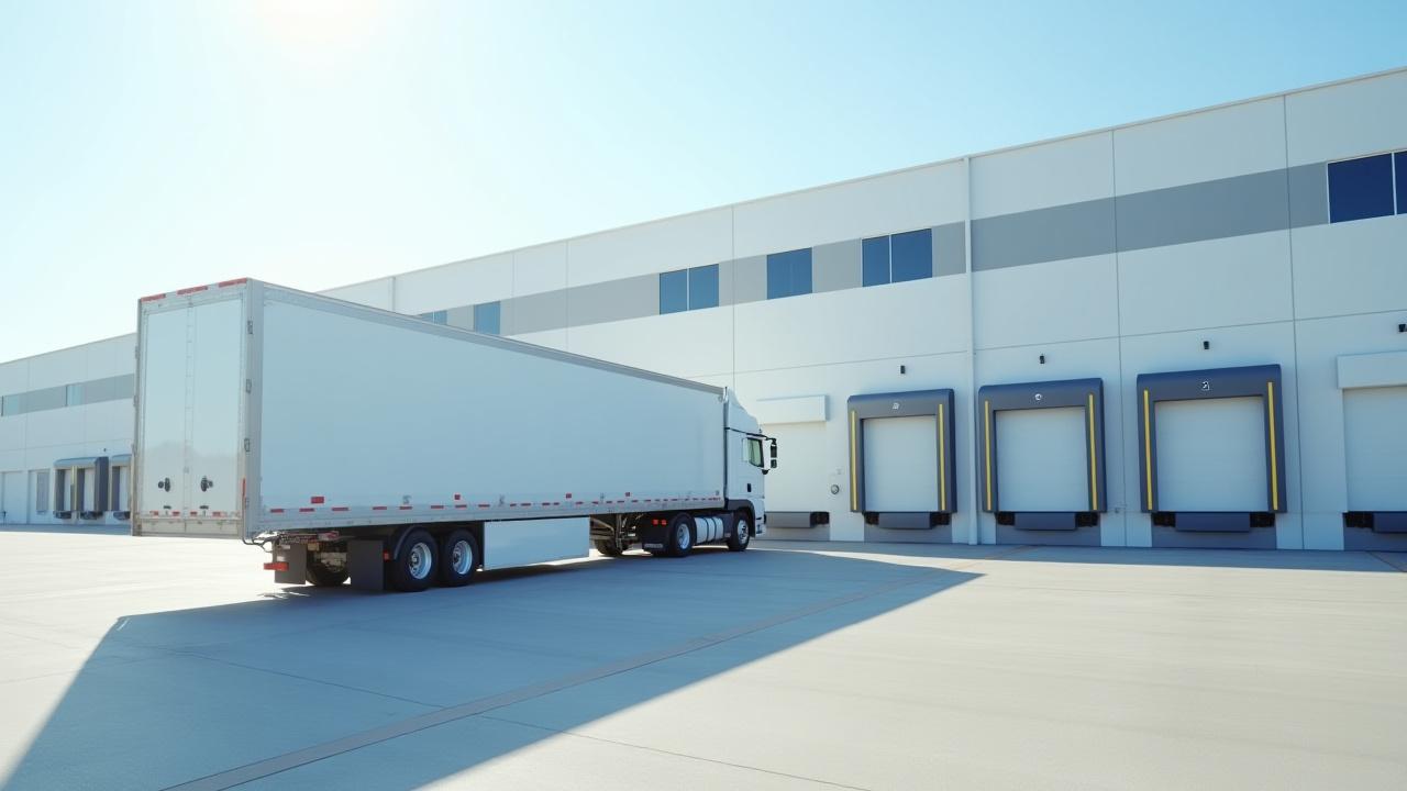 BAMA Global Logistics semi-truck loading at a commercial dock for freight transportation