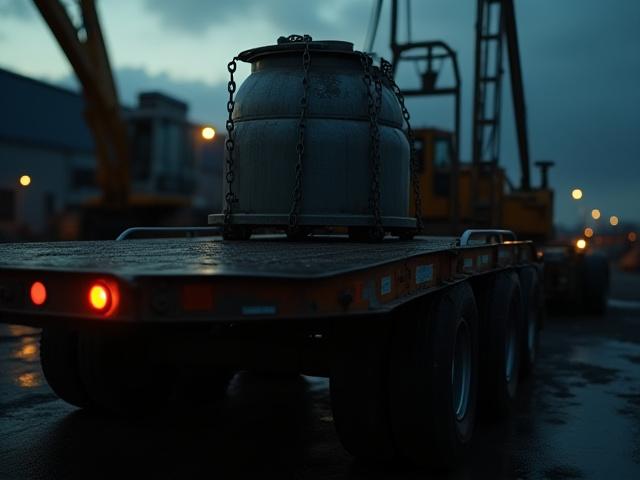 Heavy equipment transport on a flatbed