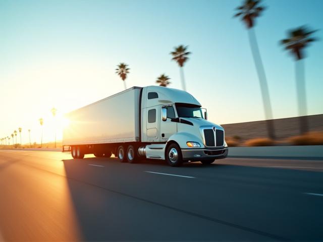 Logistics truck traveling on a Southern California highway