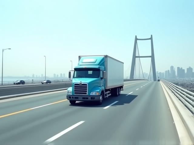 A modern delivery truck navigating a scenic Southern California freeway