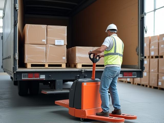 Driver expertly unloading pallets at a local retail business