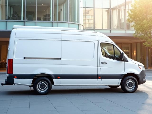 BAMA Global sprinter van in an urban commercial setting